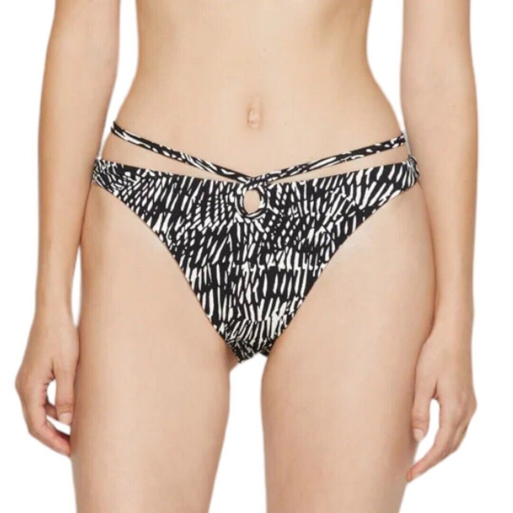 Jonathan Simkhai Alani Printed Bikini Bottom Swim Abstract Fern‎ Black White S